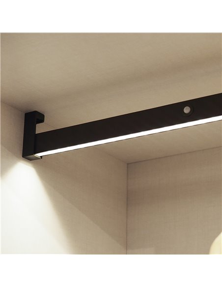 Emuca Hanging wardrobe bar with LED light, adjustable 708-858 mm, removable battery,motion sensor, Natural White light, Aluminiu