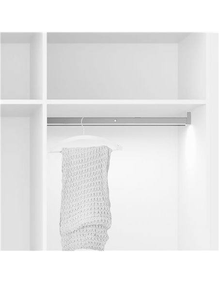 Emuca Hanging wardrobe bar with LED light, adjustable  558-708 mm, 3,3 W-12V DC, motion sensor, Natural White light, Aluminium, 