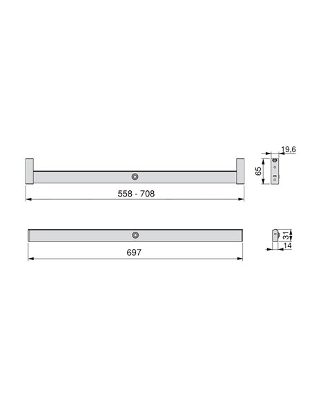 Emuca Hanging wardrobe bar with LED light, adjustable  558-708 mm, 3,3 W-12V DC, motion sensor, Natural White light, Aluminium, 