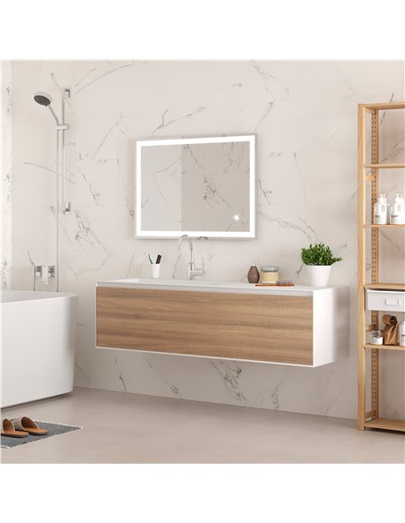 Emuca Espejo de baño Heracles con iluminación LED frontal y decorativa, AC 230V 50Hz, 34W, Plástico y Cristal
