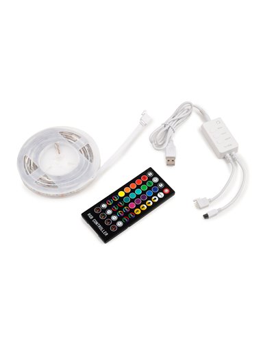 Emuca Kit de tira LED RGB Octans USB con control remoto y control WIFI mediante APP (5V DC), 4 x 0,5 m, Plástico