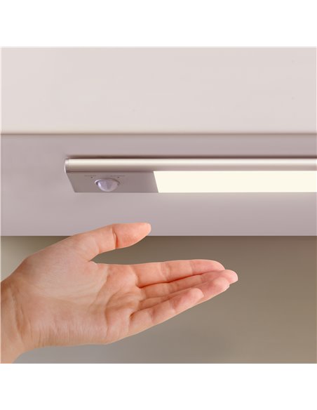 Emuca Luminaria LED Kaus ricaricabile tramite usb e con sensore di movimento, L 400 mm, Anodizzato opaco, Plastica e alluminio