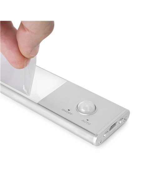 Emuca Luminaria LED Kaus ricaricabile tramite usb e con sensore di movimento, L 400 mm, Anodizzato opaco, Plastica e alluminio