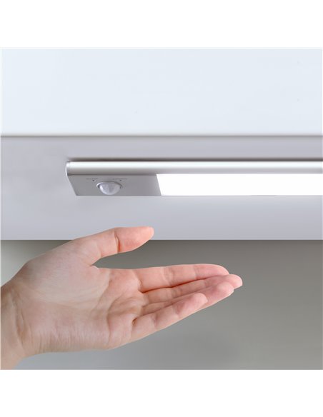 Emuca Kaus LED light rechargeable by USB and with motion sensor, L 600 mm, Matt anodized, Plastic and Aluminium