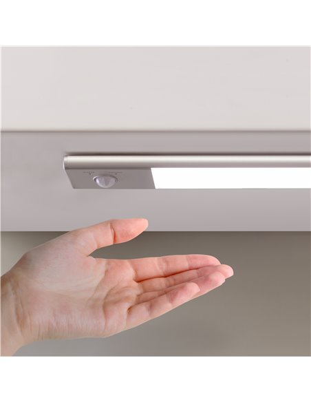 Emuca Kaus LED light rechargeable by USB and with motion sensor, L 600 mm, Matt anodized, Plastic and Aluminium