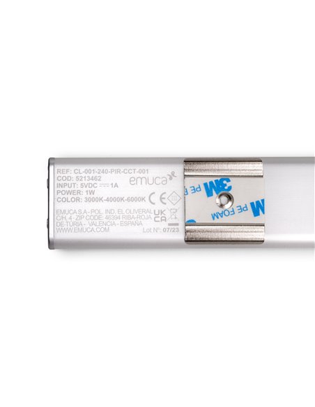Emuca Aplique LED recargable por USB Kaus con sensor táctil de proximidad, L240mm, Plástico y Aluminio, Anodizado mate