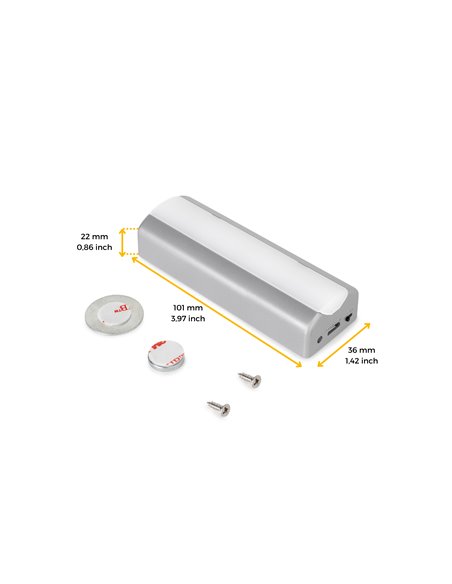 Emuca Luminaria LED Rigel recargable por USB para interior cajones con sensor de vibración, Luz blanca natural 4.000K, Plástico,