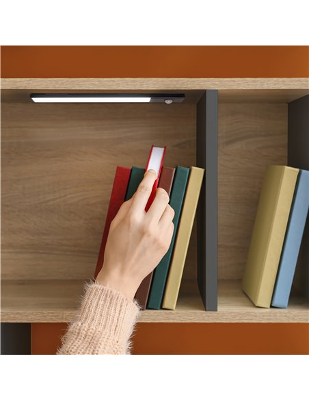 Emuca Aplique LED recargable por USB Kaus Black con sensor de movimiento, L240mm, Plástico y Aluminio, Pintado negro