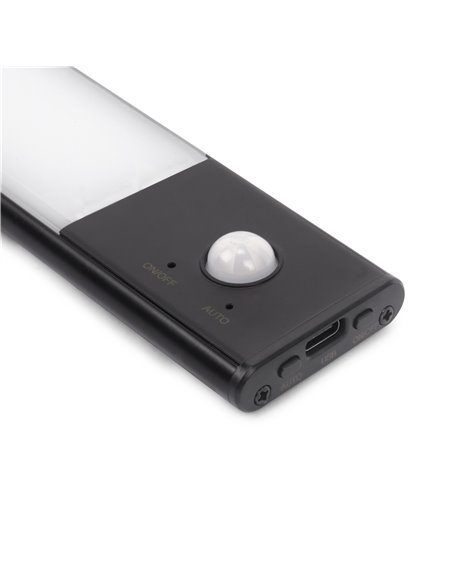 Emuca Aplique LED recargable por USB Kaus Black con sensor de movimiento, L240mm, Plástico y Aluminio, Pintado negro