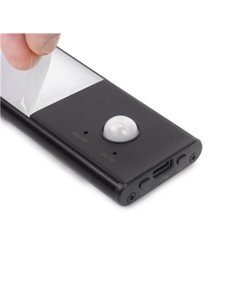 Emuca Aplique LED recargable por USB Kaus Black con sensor de movimiento, L400mm, Plástico y Aluminio, Pintado negro