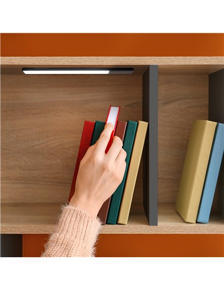 Emuca Aplique LED recargable por USB Kaus Black con sensor táctil de proximidad, L400mmPlástico y Aluminio, Pintado negro