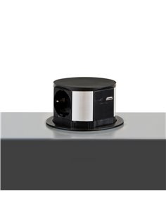 Emuca Multiconector extraíble Vertikal Push diámetro 100mm, 3 enchufes tipo Schuko, 1 USB tipo A, 1 USB tipo C, Acero y Plástico 2