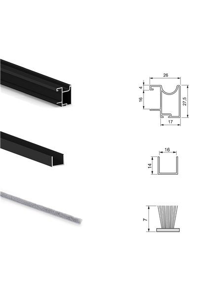 Emuca Kit de herrajes para armario de 2 puertas correderas y cierre suave Placard 74, modelo tirador Sharp, espesor 16mm, tabler