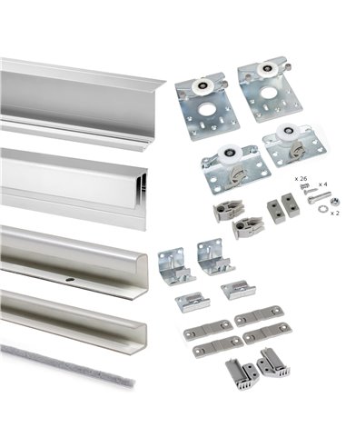 Emuca Sistema scorrevole per armadio 2 ante sospese, spessore 16 mm, antideragliamento, Profili Alluminio, Grigio metallizzato