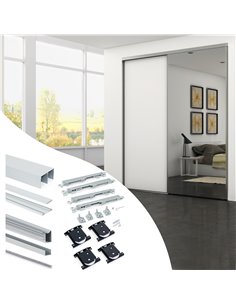 Emuca Sliding system for wardrobe 2 bottom sliding doors, thickness 18 mm, soft closing, aluminium profiles, Matte anodized