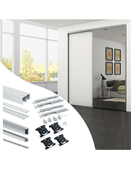 Emuca Kit de ferragens para roupeiro com 2 portas de correr e fecho suave Placard 81, perfil ondulado, espessura 18mm, tábuas nã