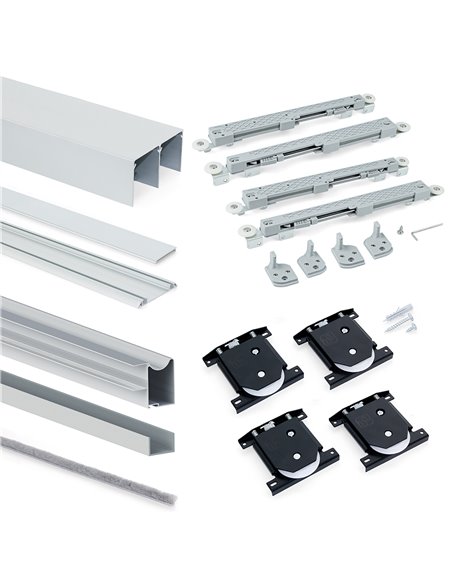 Emuca Kit de herrajes para armario de 2 puertas correderas y cierre suave Placard 81, perfil Wave, espesor 18mm, tableros no inc