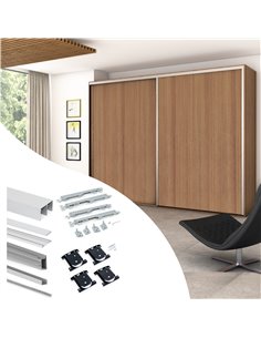Emuca Placard Sliding system for wardrobe, 2 sliding doors with Sharp profiles thickness 16 mm, soft closing, boards not include