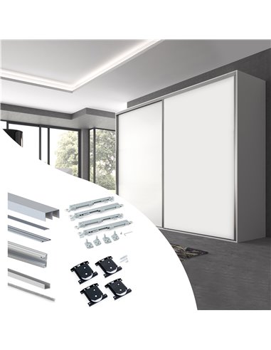 Emuca Kit Ferragens para roupeiro com 2 portas de correr e fecho suave Placard 90, perfil Vall, espessura 19mm, tábuas não inclu