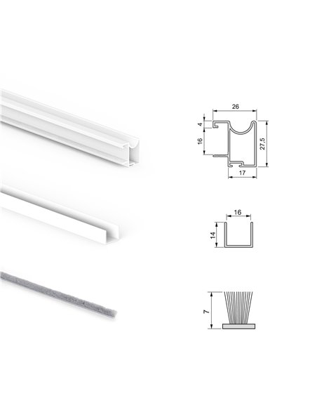 Emuca Placard 74 Sliding system for wardrobe, 2 sliding doors with Wave profiles, thickness 16 mm, soft closing, boards not incl