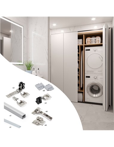 Emuca Twofold system for 2 hanging and folding wooden sliding doors, with lower guide, panels not included, blind