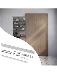 Emuca Kit de herrajes para una puerta corredera colgada de madera Wall con cierre suave, Acero y Aluminio y Plástico