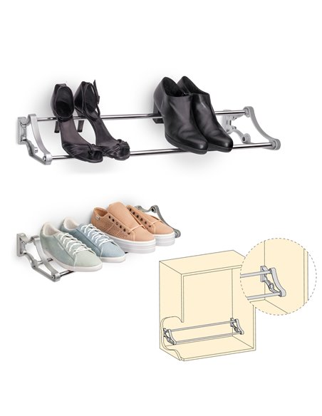 Emuca Porta scarpe per interno armadio, regolabile 560-1000 mm, Acciaio e plastica, Grigio metallizzato