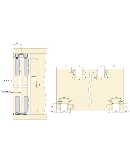 Emuca Kit de herrajes para armario 2 puertas correderas y cierre suave Flow con carriles de superficie 2.35m, tableros no inclui