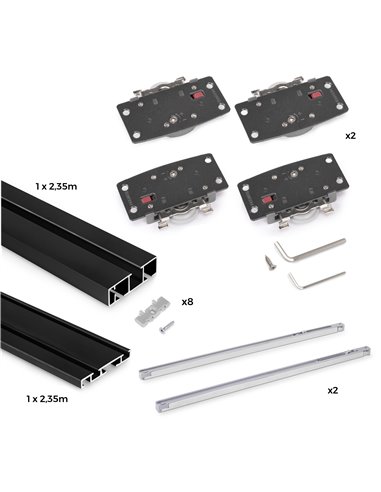 Emuca Sistema Flow 2 de superficie en formato kit para un armario de 2 puertas correderas de madera apoyadas con cierre suave
