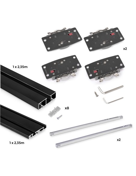 Emuca Sistema Flow 2 de superficie en formato kit para un armario de 2 puertas correderas de madera apoyadas con cierre suave