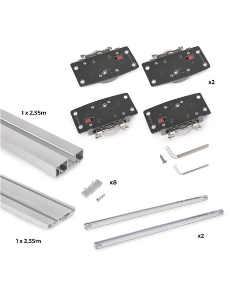 Emuca Sistema Flow 2 de superficie en formato kit para un armario de 2 puertas correderas de madera apoyadas con cierre suave
