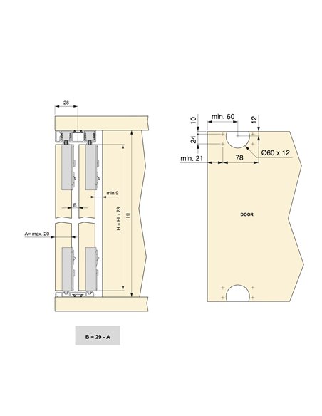 Emuca Sistema Flow 2 de superficie en formato kit para un armario de 2 puertas correderas de madera apoyadas con cierre suave