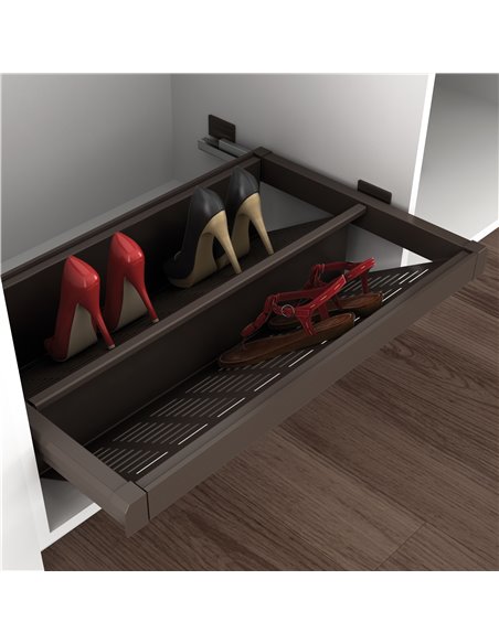 Emuca Range-chaussures extractible pour intérieur d’armoire, module de 600 mm, fermeture amortie, Acier, Couleur moka