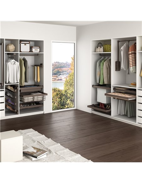 Emuca Range-chaussures extractible pour intérieur d’armoire, module de 800 mm, fermeture amortie, Acier, Couleur moka