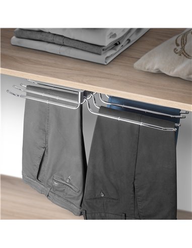 Emuca Portapantaloni doppio estraibile Self per armadio, capacità 18 pantaloni, Acciaio, cromo