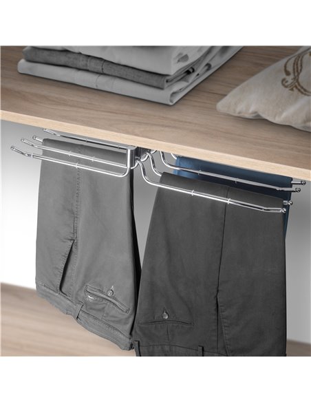 Emuca Self removable double trouser rack for wardrobe, capacity 18 trousers, Steel, chrome
