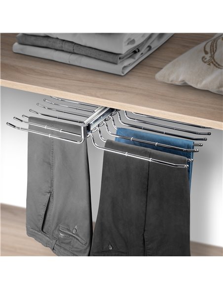 Emuca Portapantaloni doppio estraibile Self per armadio, capacità 18 pantaloni, Acciaio, cromo