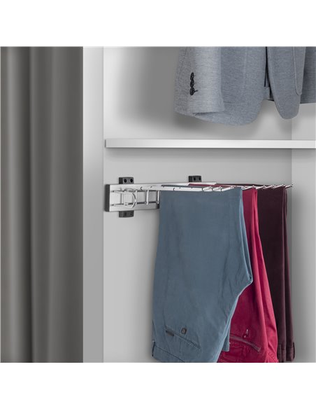 Emuca Side mount Self portapantaloni per guardaroba, montaggio a sinistra, Acciaio e plastica, Cromo