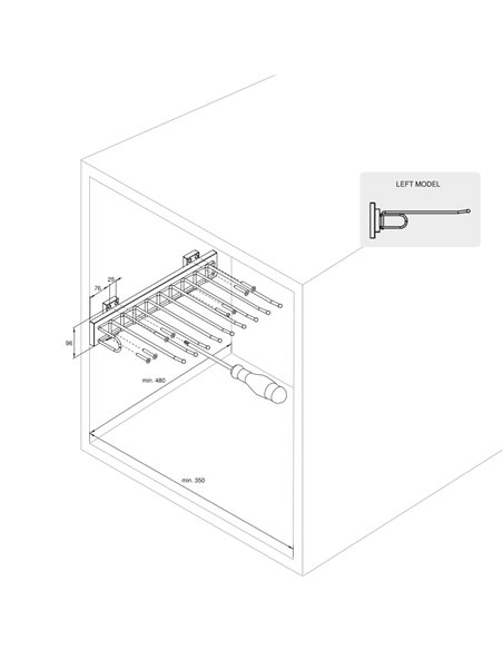 Emuca Side mount Self portapantaloni per guardaroba, montaggio a sinistra, Acciaio e plastica, Cromo