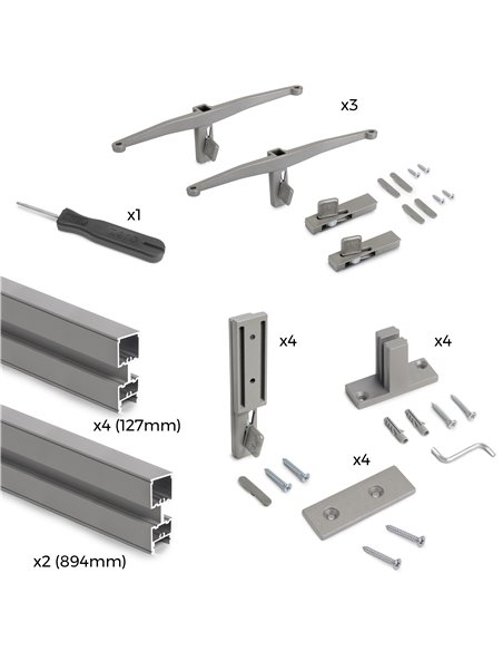 Emuca Kit de estructura modular Zero con herrajes para el montaje de fijación a pared, Aluminio y Zamak, Pintado color gris pied