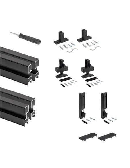Emuca Kit structure modulaire Zero pour ferrures et profils pour montage en L, 2 Profilés, Peint en noir texturé