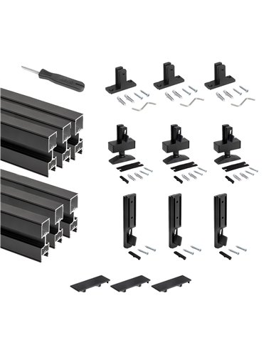 Emuca Lote de 3 estructuras Zero con herrajes y perfiles para montaje al suelo y a pared con nivelador rectangular, Aluminio y Z