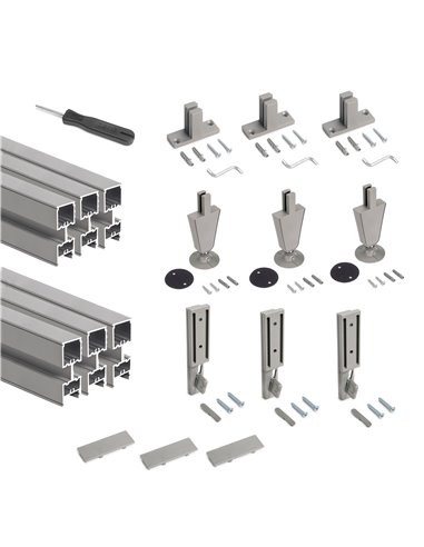 Emuca Lote de 3 estructuras Zero con herrajes y perfiles para montaje al suelo y a pared con nivelador circular, Aluminio y Zama