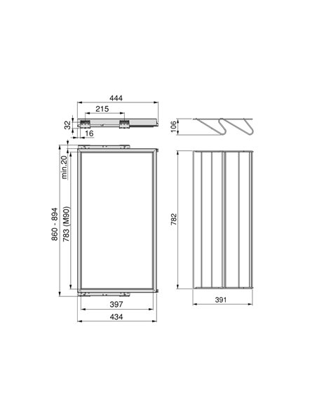 Emuca Kit de zapatero metálico y bastidor con guías cierre suave para armario, regulable, módulo 900mm, Gris piedra