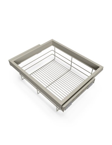 Emuca Kit de cesta de alambre y bastidor de guías con cierre suave para armario, regulable, módulo 600mm, Gris piedra