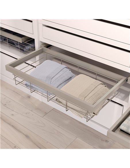 Emuca Kit cestello in filo metallico e telaio con guide a chiusura morbida per armadi, regolabile, modulo 600mm, Grigio pietra