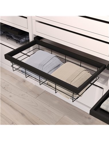 Emuca Kit of wire basket and rack with soft-close slide for closets, adjustable, module 600mm, Textured black painted