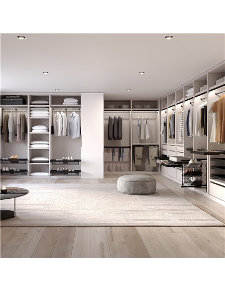 Emuca Kit of wire basket and rack with soft-close slide for closets, adjustable, module 600mm, Textured black painted
