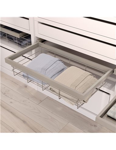Emuca Kit of wire basket and rack with soft-close slide for closets , adjustable, module 800mm, Stone grey painted