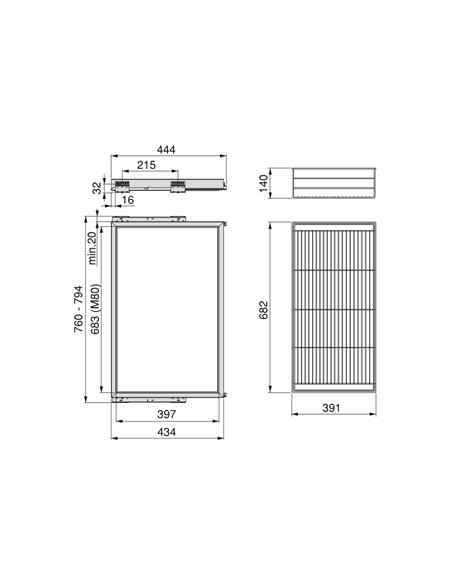 Emuca Kit cestello in filo metallico e telaio con guide a chiusura morbida per armadio, regolabile, modulo 800mm, Grigio pietra